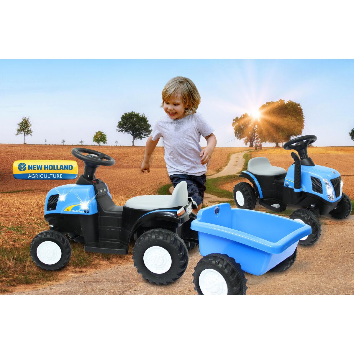 new holland ride on tractor and trailer