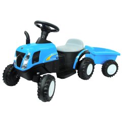 Ride-on tracteur New Holland avec remorque bleu 6V