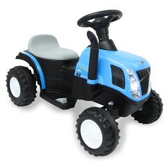 Ride-on tracteur New Holland avec remorque bleu 6V