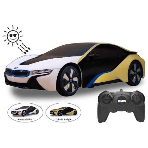 BMW I8 1:24 blanc/jaune 2,4GHz UV Photochromique Serie