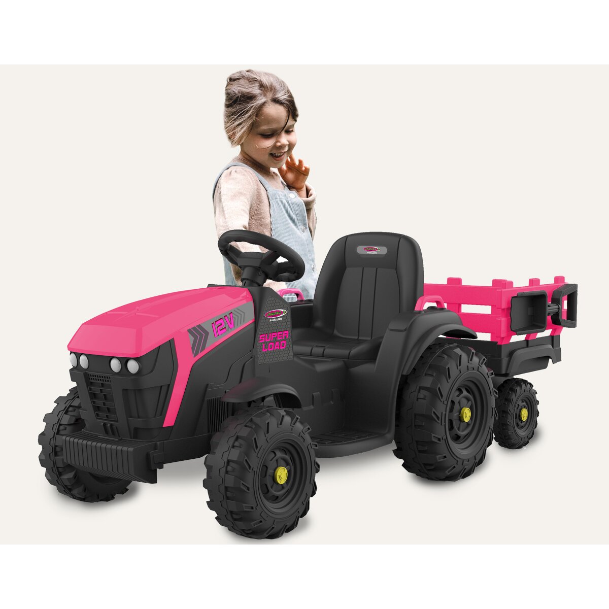 pink ride on tractor and trailer