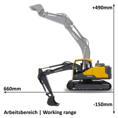 Excavateur Volvo EC160E Metal 1:16 avec prise de coquille et un marteau de d&eacute;molition 2,4GHz