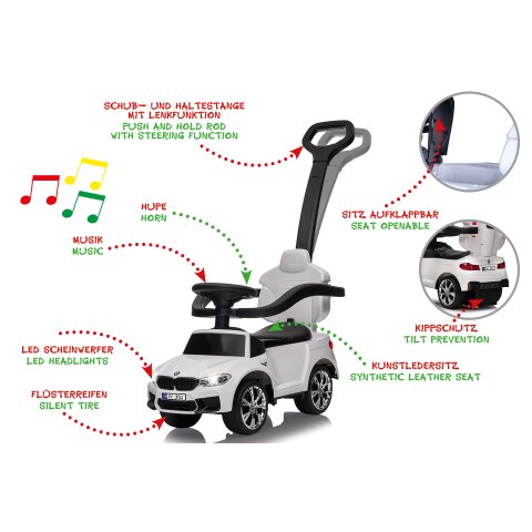 Cavalcabile BMW M5 bianco 2in1 con barra di spinta