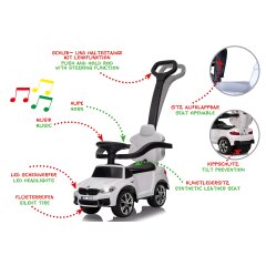Cavalcabile BMW M5 bianco 2in1 con barra di spinta