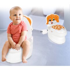 Mi peque&ntilde;o WC para bebes vers. Perro con sonido de descarga y soporte de papel higi&eacute;nico