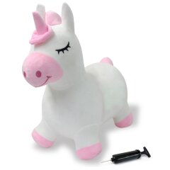 Animale salterino Unicorno con fodera in peluche e pompa