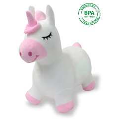 Animale salterino Unicorno con fodera in peluche e pompa