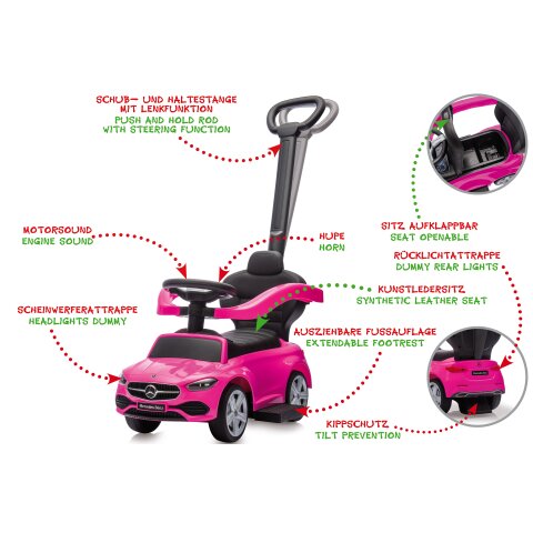 Push-Car Mercedes-Benz C-Class pink 3in1