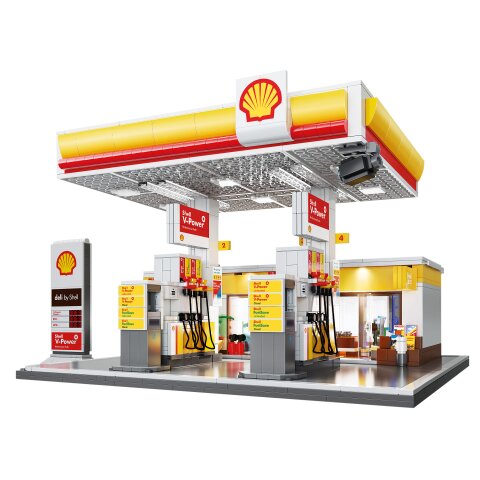CaDA Set C66026W Shell Station-service avec boutique et lavage de voitures Bricks