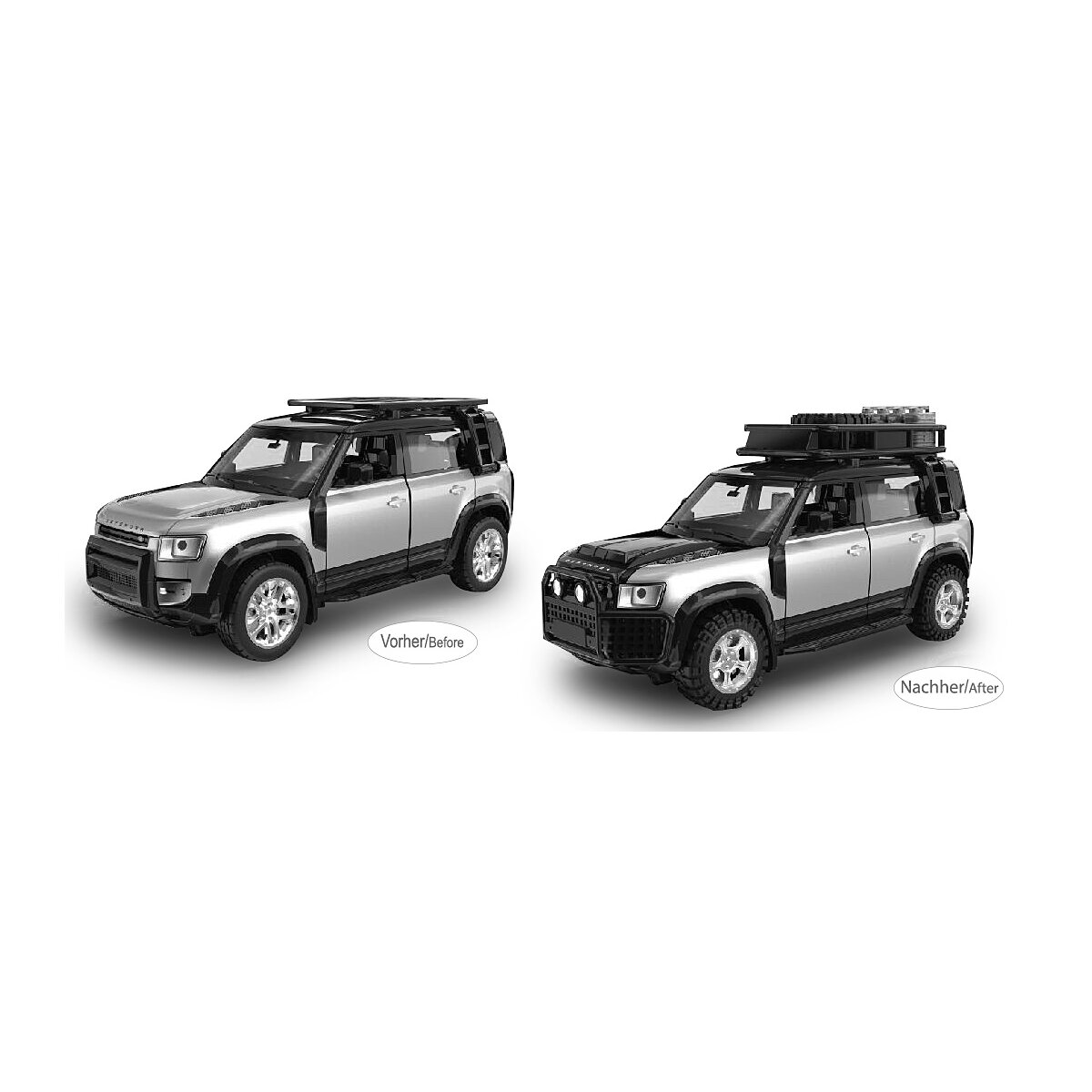 Land Rover Defender 110 Diecast 1:43 silver 2in1