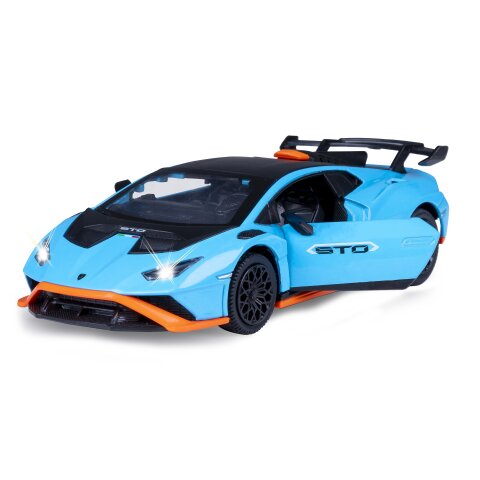Lamborghini Huracán STO Diecast 1:32 blu incl. Pile a bottone