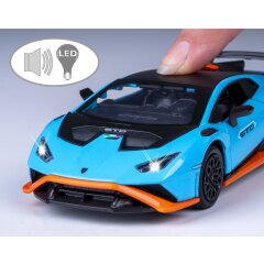 Lamborghini Huracán STO Diecast 1:32 blu incl. Pile a bottone