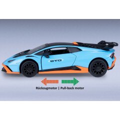 Lamborghini Huracán STO Diecast 1:32 blu incl. Pile a bottone