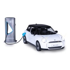 BMW Mini Cooper Diecast 1:28 bianco incl. Pile a bottone