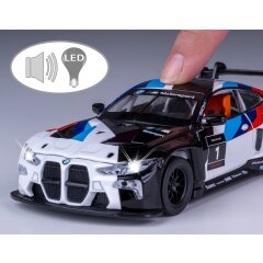 BMW M4 GT3 Diecast 1:32 bianco incl. Pile a bottone
