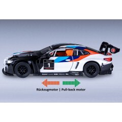 BMW M4 GT3 Diecast 1:32 bianco incl. Pile a bottone
