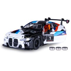 BMW M4 GT3 Diecast 1:32 bianco incl. Pile a bottone