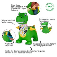 Animale salterino Dino con ale HoppyDoo verde con pompa