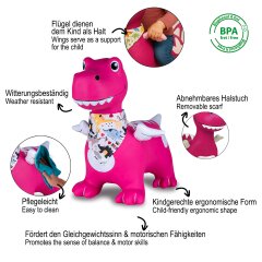 Bouncing animal Dino with wings HoppyDoo pink with pump