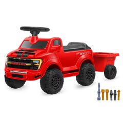 Correpasillo Shelby Ford F-150 Raptor con remolque rojo