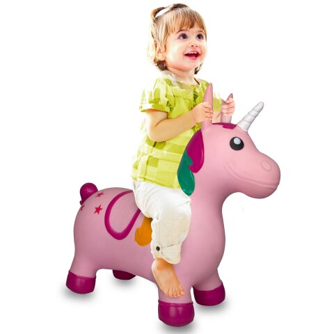 Animal rebondissante licorne multicolore avec pompe