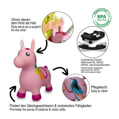 Animal saltarín Unicornio colorido con bomba