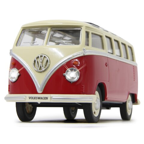 VW T1 Bus Diecast 1:24 rojo con LED sonido y Pullback Motor