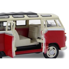 VW T1 Bus Diecast 1:24 rojo con LED sonido y Pullback Motor