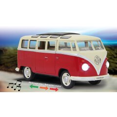 VW T1 Bus Diecast 1:24 rojo con LED sonido y Pullback Motor