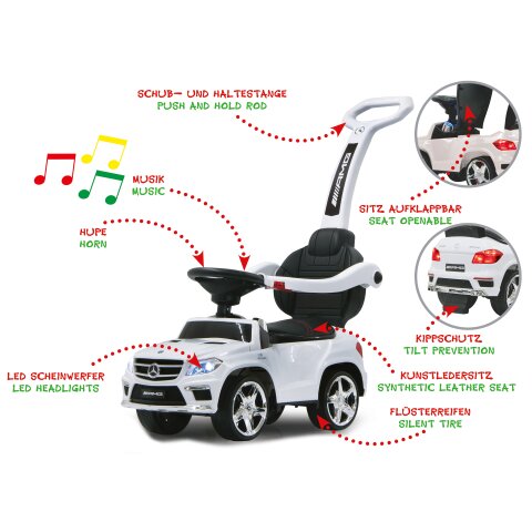 Cavalcabile Mercedes-Benz AMG GL63 bianco 2in1 con barra di spinta