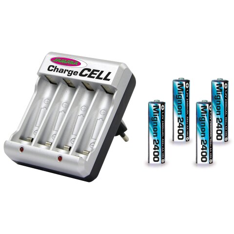 Cargador Charge Cell inc. 4pz. AA 1,2V im Blister incl. 4xAA 2400mAh