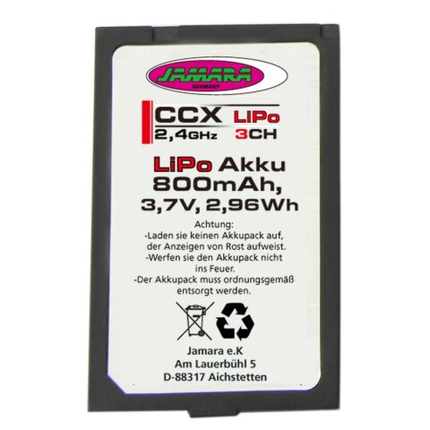 Bateria CCX-Lipo 3,7V 800mAh 2,96Wh