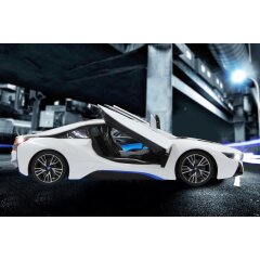 BMW I8 1:14 bianco 2,4GHz apertura porte telecomandate