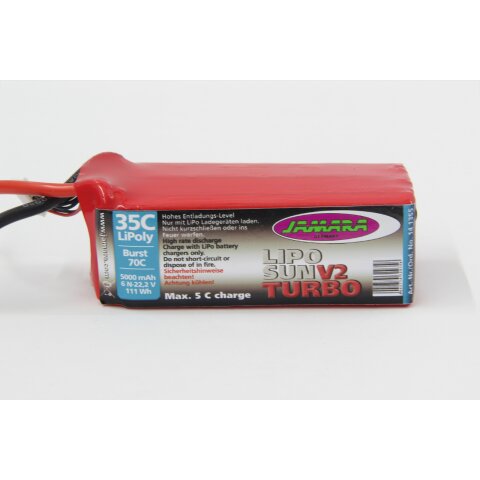 Pack de Batterie LipoSun V2 Turbo 22,2V 5000mAh 35C/70C avec GPR Fiche Balancer 6N Stecker 6N 111Wh